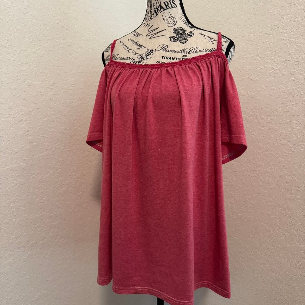 Heathered Pink Cold Shoulder Top Size XXL Spaghetti Strap Flutter Sleeve